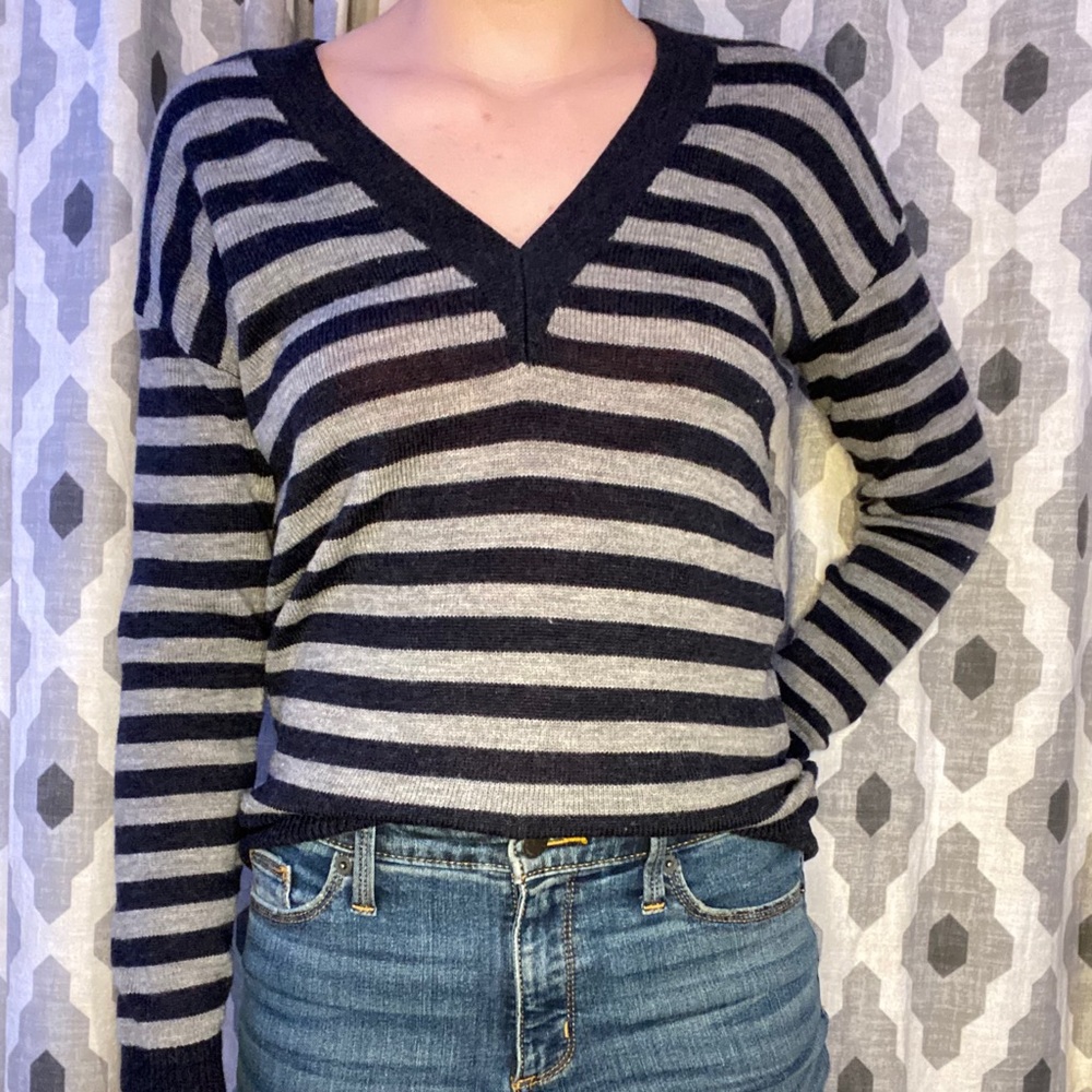 Navy blue and gray striped sweater